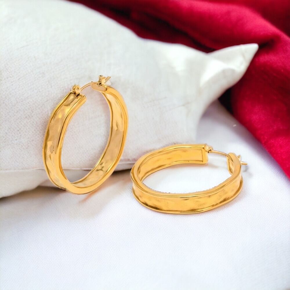 NEW 18K yellow gold plated hammered texture chunky hoop earrings jewelry B15A